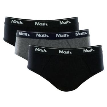 Imagem de Kit Cueca Slip Mash 3 Peças Masculina Algodão Elástico, Cinza mescla e