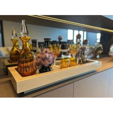 Imagem de Bandeja Vidro Branco Grande 60x25 Taças Bebidas Luxo Sala Bar - Inova 