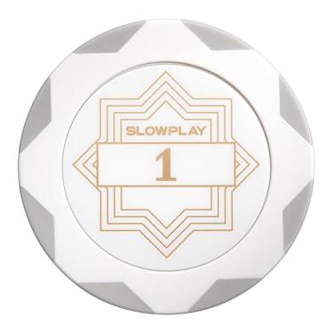 Imagem de SLOWPLAY Nash Clay Poker Chips White Gold Edition, composto de argila pesada de 14 gramas, fichas grandes de 40 mm a granel, pacote com 50 com denominação de 1