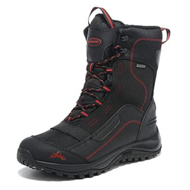 Imagem de ROCKMARK Botas De Neve De Inverno Masculinas Ao Ar Livre Quente Meados De Bezerro Impermeável Durável Bota Antiderrapante Sapatos De Escalada Quentes (9, Vermelho)