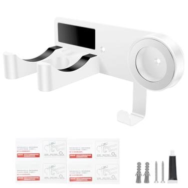 Imagem de Suporte de secador de cabelo montado na parede, suporte para secador de cabelo com ímã forte, suportes clássicos de fixação de parafusos ou secadores autoadesivos, sem suportes de perfuração para