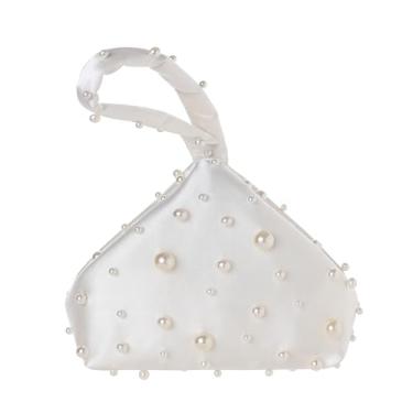 Imagem de BABEYOND Bolsas clutch para mulheres – Bolsa de cetim para noite triangular bolsa pérola para festa de formatura de casamento, Branco, One Size
