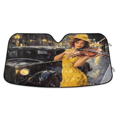 Imagem de Violino Lady Night Sun Shield para para-brisas de carro proteção UV persianas de janela dianteira de carro médio