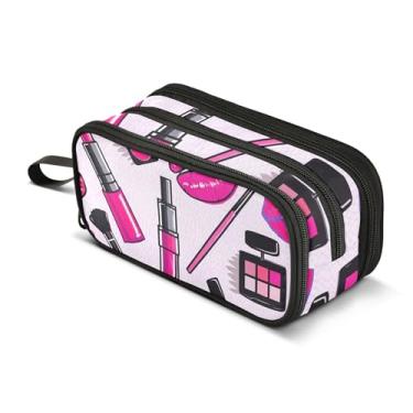 Imagem de TSENQUE Estojo de lápis de batom rosa vermelho para maquiagem com zíper estojo para canetas para sala de aula bolsa de caneta arte animal bolsa de armazenamento de lápis faculdade ensino médio