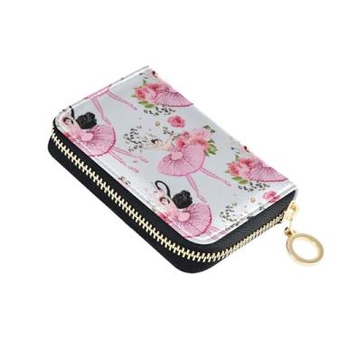 Imagem de Carteira minimalista feminina de couro, porta-cartão de crédito, bloqueio de RFID, bailarinas pastel, rosa, floral, azul, carteira de viagem com zíper
