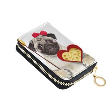 Imagem de Carteira feminina fofa Cupid Pug Love Dog, pequena, 9 compartimentos para cartões de crédito e 2 compartimentos para dinheiro, carteira de couro para viagem com bolso para moedas