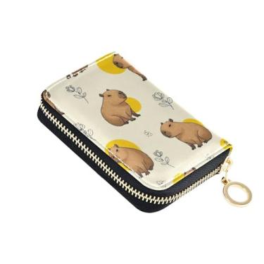 Imagem de GAIGEO Lindas capivaras poses bege carteiras femininas pequenas com bloqueio de RFID carteiras de cartão de crédito zíper em torno de zíper para cartão e porta-dinheiro