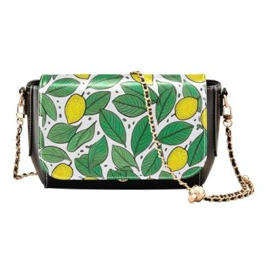 Imagem de Bolsa tiracolo de couro médio com chapéu de duende e trevo, bolsas transversais de couro, bolsas de ombro para mulheres tamanho médio, Limão amarelo com folhas verdes - 4, One Size