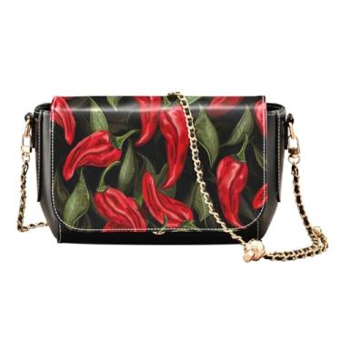 Imagem de Bolsa tiracolo feminina Cupcakes on White com alça de corrente, bolsas de couro transversais para mulheres, Pimentas vermelhas - 3, One Size