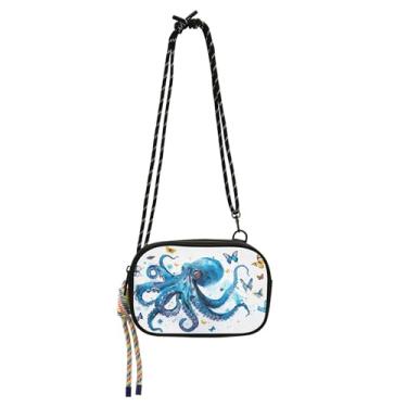 Imagem de TSENQUE Bolsa pequena para mulheres, bolsas transversais, azul, polvo, animal, carteira, celular, pochete sobre o ombro, bolsas de viagem