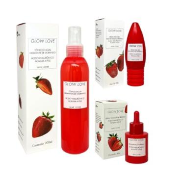Imagem de Max Love Glow Love Kit Facial de Morango, Ácido Hialurônico, Sérum 30ml, Creme 60g, Tônico Facial