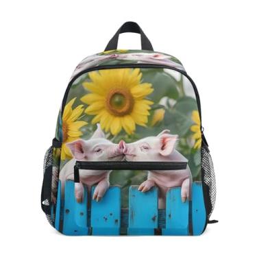 Imagem de GAIGEO Cute Pig Kiss Sunflower Funny Kids' Backpack Small Girls Backpack with Front Pocket, Safety Whistle for Ages 3-8