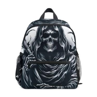 Imagem de Grim Reaper Black and White Backpack for School Kids, 10x4x12 In, Backpack for Boys Includes Water Bottle Pockets, Whistle Clip for Safety
