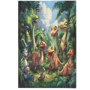Imagem de Quebra-cabeça de dinossauros brincalhões floresta pré-histórica 500 peças adulto, presentes engraçados de tecnologia de jogo quebra-cabeças rígidos para adultos cenário decoração de arte animal, 500