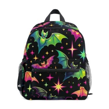Imagem de GAIGEO Halloween Neon Bats Stars Childrens Backpack Girl School Backpack with Front Pocket, Safety Whistle for Ages 3-8