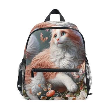 Imagem de GAIGEO Floral Cat Baroque Kitten Small Toddler Backpack Boys School Backpack with Front Pocket, Safety Whistle for Ages 3-8