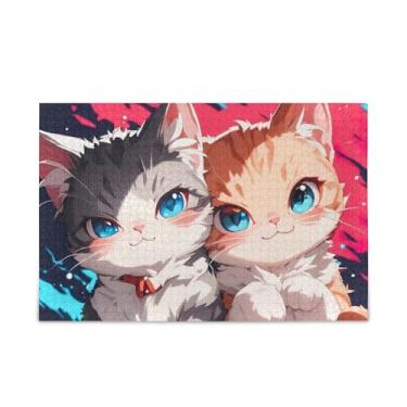 Imagem de Quebra-cabeça com 1000 peças de dois gatos fofos de madeira e papel combinados exclusivos para adultos