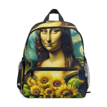 Imagem de GAIGEO Mona Lisa Sunflower Starry Night Small Toddler Backpack with Whistle, Adjustable Chest Strap, Girls Mini Backpack Lightweight & Compact for Ages 3-8