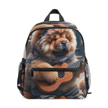 Imagem de GAIGEO Puppy Ukulele Chow Chow Dog Backpacks for Kids Boys Kindergarten Backpack with Front Pocket, Safety Whistle for Ages 3-8