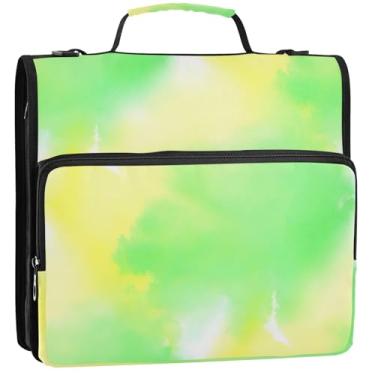 Imagem de Organizador de fichário com zíper para trabalho, 3 fichários de 3,8 cm, anel em D em aquarela verde pastel, comporta 500 folhas, bolsa escolar com alça de ombro, 34,5 x 31,5 x 9 cm