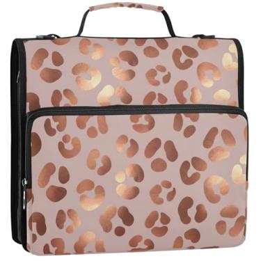 Imagem de Fichários de 3 anéis de 3 anéis de ouro rosa leopardo blush rosa bolsa organizadora de fichários escolares com alça de ombro pasta de armazenamento de trabalho com alça, 34,5 x 31,5 x 9 cm