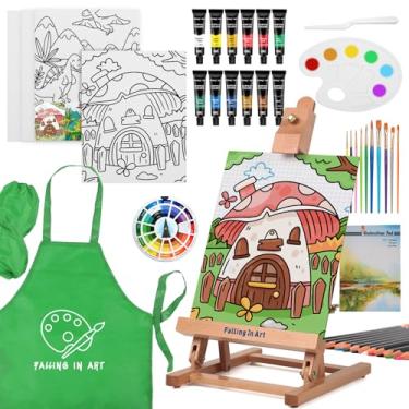 Imagem de Falling in Art Conjunto de 52 peças de tinta acrílica com cavalete de mesa, kit de pintura artística com tintas acrílicas, painéis de tela, pincéis, kit de suprimentos de tela para crianças, adultos