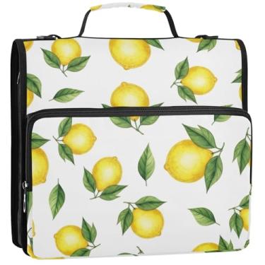 Imagem de 3 fichários para viagem, anel D de 3,8 cm, aquarela, limões amarelos, com zíper, organizador de fichário, comporta 500 folhas, bolsa escolar com alça de ombro 34,5 x 31,5 x 9 cm