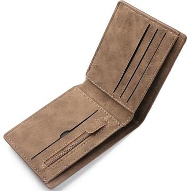 Imagem de Carteira de couro masculina fina com porta-cartões, compartimentos para cédulas e bolso para moedas para trabalho, viagens de negócios