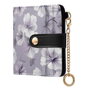 Imagem de SEHANY Carteira feminina elegante com flores roxas com bloqueio de RFID, compacto, porta-cartão de crédito de couro PU, dobrável para moedas, carteiras para mulheres e adolescentes