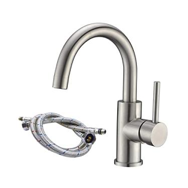 Imagem de DEOLER Torneira Para Pia De Bar, Aço Inoxidável, Giratória 360 Graus, Alça Única, Utilitária, Pequena, Montagem Em Deck, Misturador, Furo Banheiro, Cozinha, Trailers, Campistas, Níquel Escovado