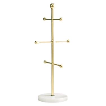 Imagem de LNQKJXIIA Boutiques US Árvore de caneca de metal com 6 ganchos, suporte de copo de ferro revestido de nano-ouro resistente à ferrugem para escorredor de pratos de cozinha (ouro)