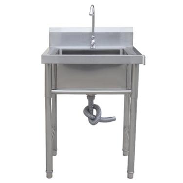 Imagem de Pia para todos os fins, pia de preparação de aço inoxidável, pia de cozinha autônoma de piscina única, pia comercial, pia multiuso para lavanderia com painel traseiro, para garagem, restaurante