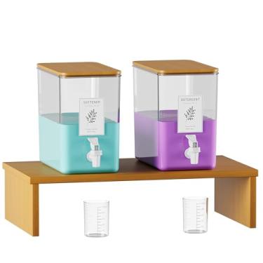 Imagem de RoleDes Conjunto de dispensador de detergente para roupas, dispensadores de sabão líquido para roupas para detergente e amaciante de tecido, 2 recipientes recarregáveis de 2,72 g com suporte para