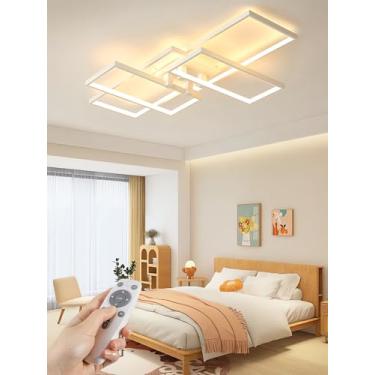 Imagem de Luminária de teto moderna com LED dimerizável, embutida e com controle remoto. Lustre quadrado em acrílico para quarto, cozinha, sala de estar e escritório (branco, 60 cm).