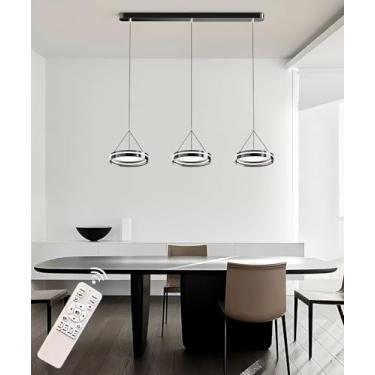 Imagem de Lustre de teto moderno com LED, dimerizável, com controle remoto (altura ajustável), emissão de luz 360°, acabamento em galvanoplastia, ideal para sala de jantar ou bar (preto, 105 cm).