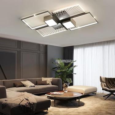 Imagem de Luminária de teto inteligente de caixa grande de 43,31 polegadas, dimerizável, moderna, LED, com controle remoto, estrutura em metal e acrílico, ideal para sala de estar, quarto e cozinha (C