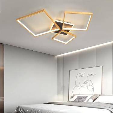 Imagem de Luminária de teto LED moderna, quadrada e regulável, em acrílico, com controle remoto, ideal para sala de estar, quarto, cozinha, hall de entrada, sala de jantar e estilo casa de campo (dour