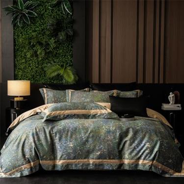 Imagem de Jogo de cama premium em algodão com estampa digital em blocos de cores, incluindo capa de edredom, lençol de cima e de baixo com elástico, fronhas (4 peças), estilo 4, tamanho Queen (200x230cm).