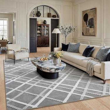 Imagem de HUGEAR Tapete felpudo de 15 x 23 cm, cinza, moderno, neutro, médio, supermacio, tapete felpudo antiderrapante, antiderrapante, fácil de cuidar, 1,3 cm de espessura para áreas de alto tráfego na sala