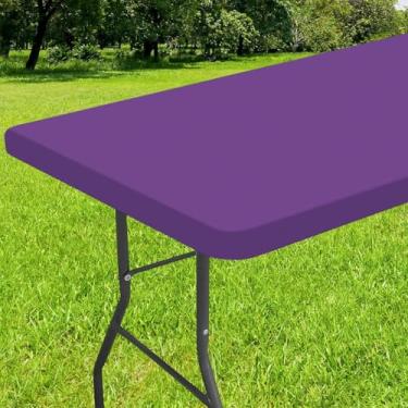 Imagem de Smiry Toalha de mesa retangular, toalhas de mesa de vinil com elástico de flanela para mesas dobráveis de 1,8 m, capas de mesa impermeáveis limpáveis para ambientes internos, externos, acampamento e