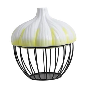 Imagem de Ｂｅｓｇａ Cesto para alho versátil e leve com tampa, prático para organizar utensílios de cozinha, lanches e outros itens em festas, hotéis casas, Amarelo