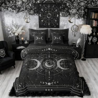 Imagem de Erosebridal Conjunto de edredom queen boêmio com 7 peças, decoração antiga, galáxia cósmica, céu estrelado, céu estrelado, preto, gótico