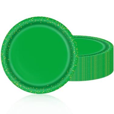 Imagem de Conjunto de 20 pratos de papel verde, 22 cm, descartáveis, verde, redondo, para piquenique, churrasco, Natal, chá de bebê, aniversário, dia de São Patrício, decoração de festa perversa, suprimentos