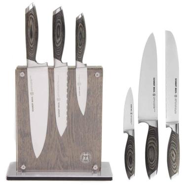Imagem de Conjunto de Facas em Aço Inoxidável com Bloco de Bancada em Acrílico, 7 Peças, SCHMIDT BROS. SBCBA07PM2, Marrom
