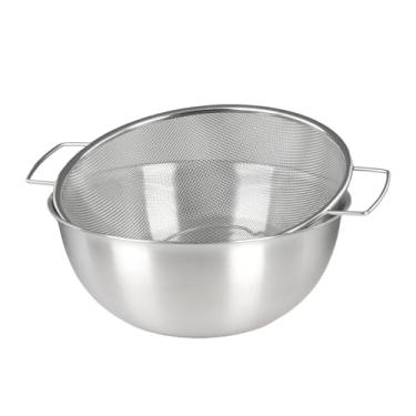 Imagem de Escorredor microporoso de aço inoxidável 304, grande capacidade de 3,5 litros com tigela de mistura para lavar legumes, frutas e arroz e para escorrer macarrão cozido (2 peças) (cores verdadeiras)