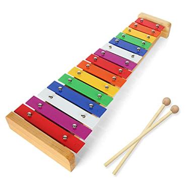 Imagem de CertBuy Xilofone de 15 tons Glockenspiel colorido de madeira com 2 marretas, instrumento musical para iniciantes