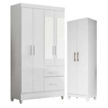 Imagem de Guarda Roupa Solteiro Madri com Espelho e Armário Multiuso New Íris Br