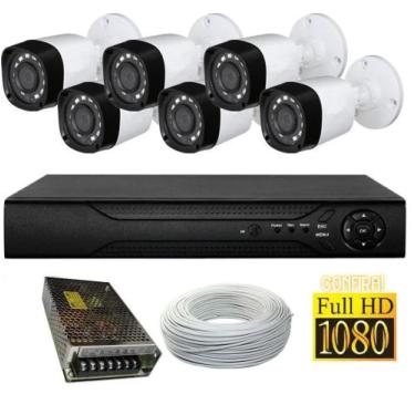 Imagem de Kit 6 Cameras Segurança 1080 Full Hd 2 Mp Dvr 8 Ch Multi Hd 8ch Alta R