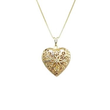 Imagem de Colar Relicário de Coração Presente Semi Joias Banhado Ouro 18k