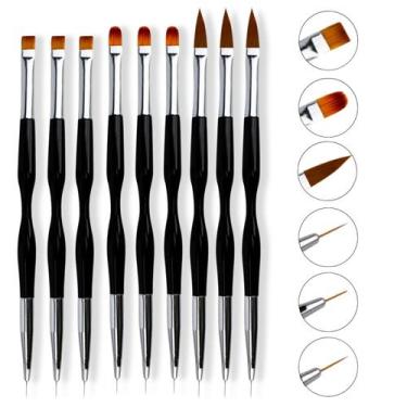 Imagem de Kit 9 Pinceis 2 Pontas Decoração Unha Ultra Fino Língua Gato Manicure 